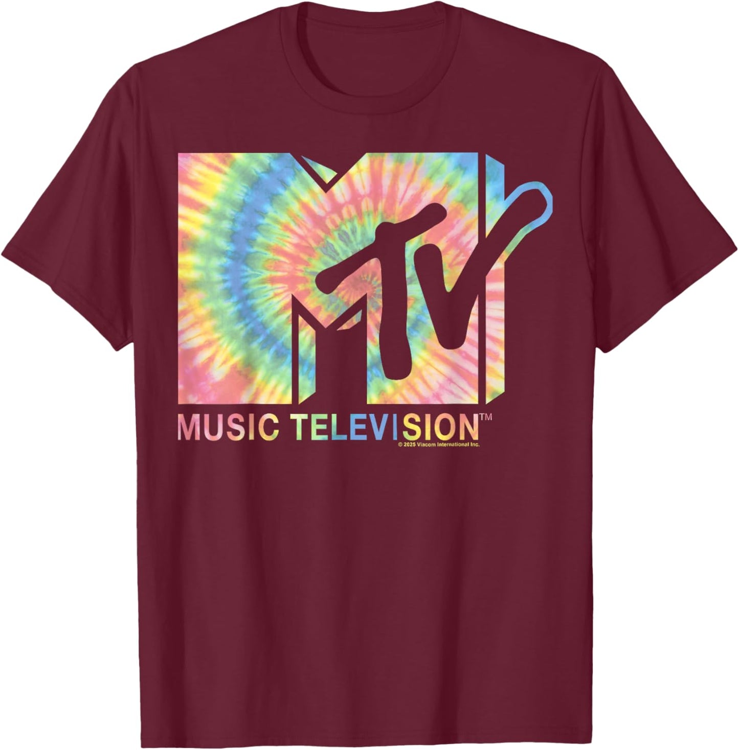 MTV Music Television Pastel Rainbow Tie-Dye Logo T-Shirt - T-Shirt | Maroon