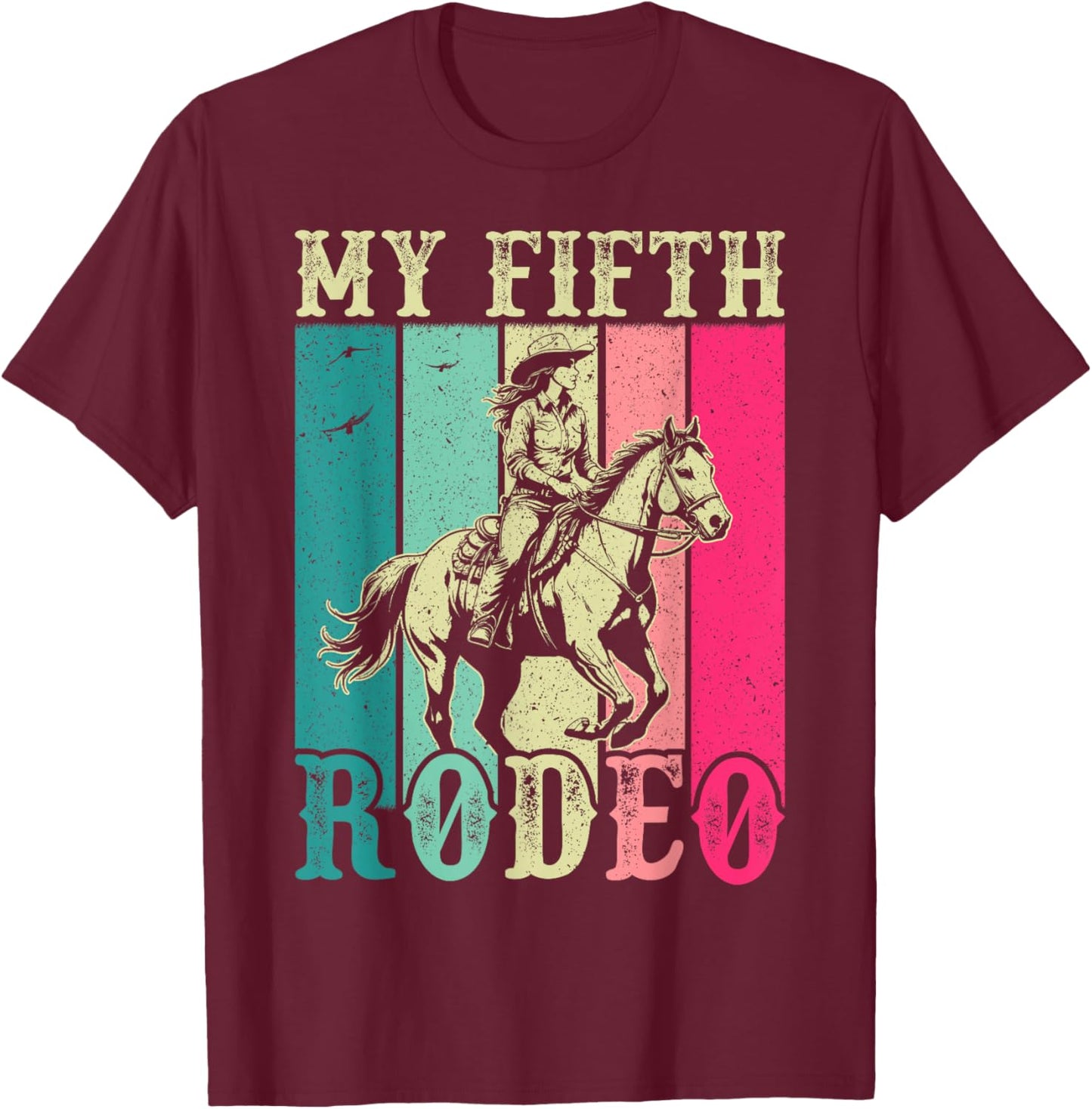 My Fifth Rodeo 5 Year Old Girl Cowgirl 5th Birthday Horse T-Shirt - T-Shirt | Maroon