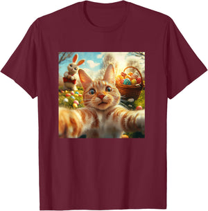 Funny Cat Selfie Women Girls Boys Kids Easter T-Shirt - T-Shirt | Maroon