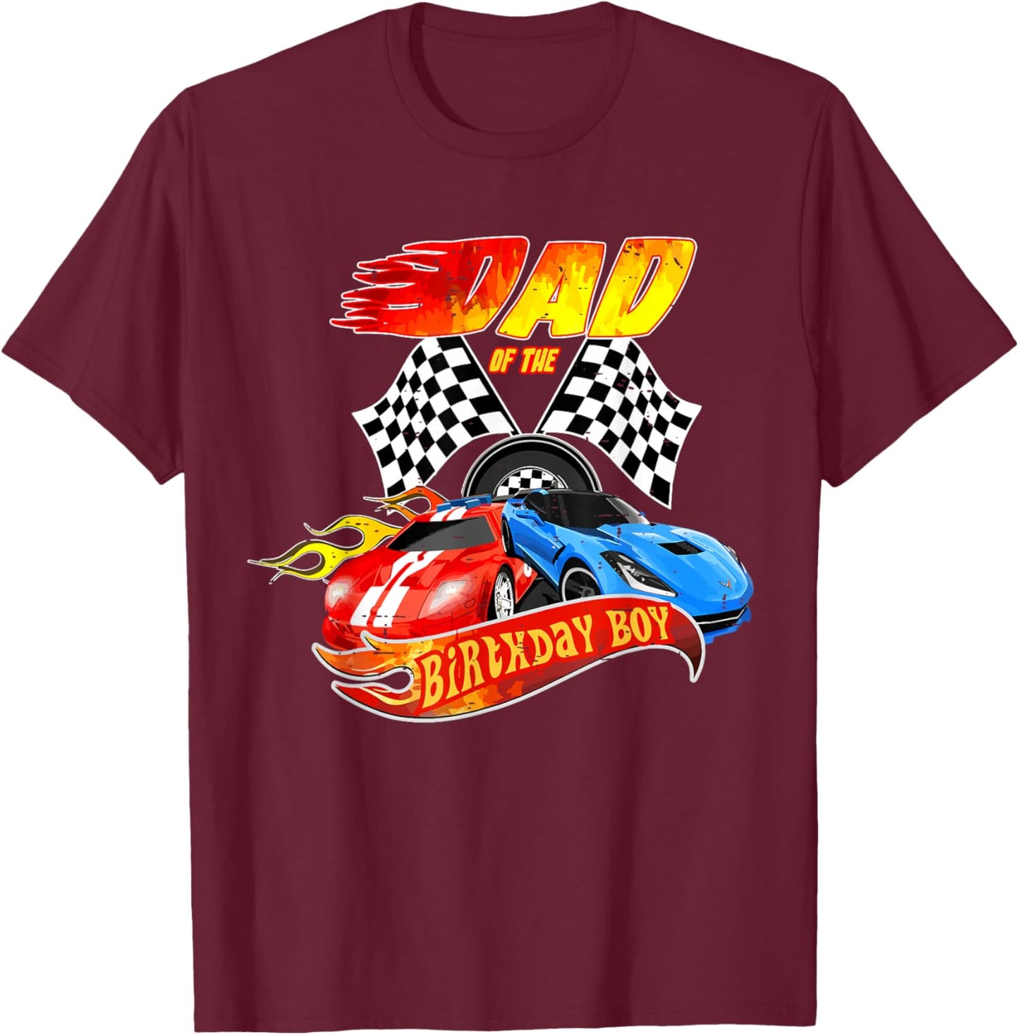 Dad Of The Birthday Boy Race Car Birthday Party Racing Cute T-Shirt - T-Shirt | Maroon