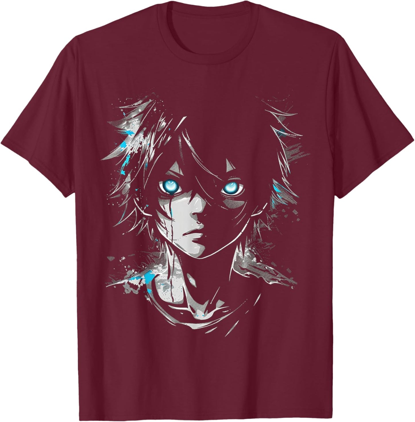 Anime Manga Motif Blue-Eyes Illustration Anime T-Shirt - T-Shirt | Maroon