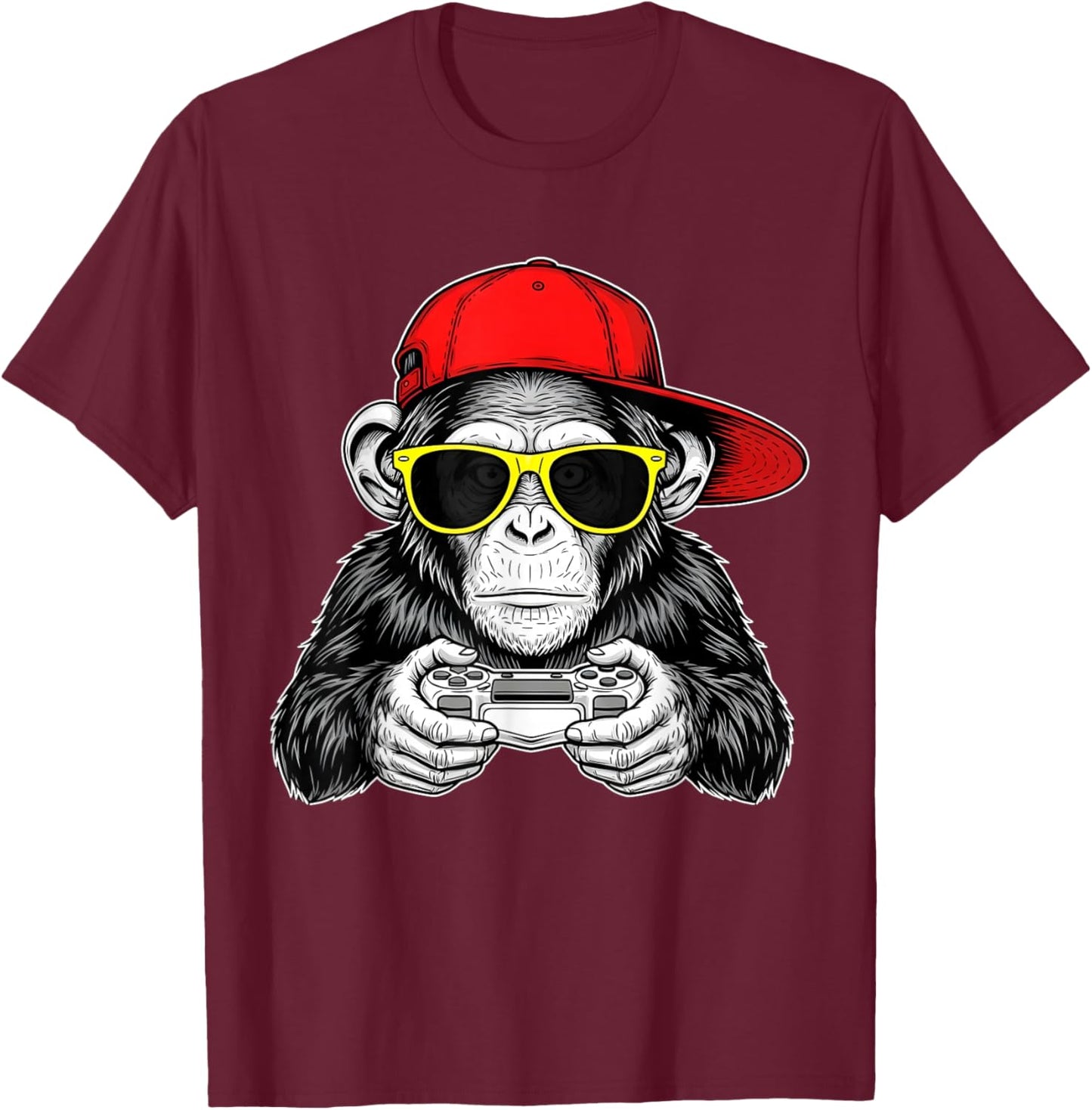 Video Game Funny Cool Gamer Monkey with Controller T-Shirt - T-Shirt | Maroon