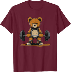 Cool Sporty Teddy Bear with Gym Weights for Deadlifting Fans T-Shirt - T-Shirt | Maroon