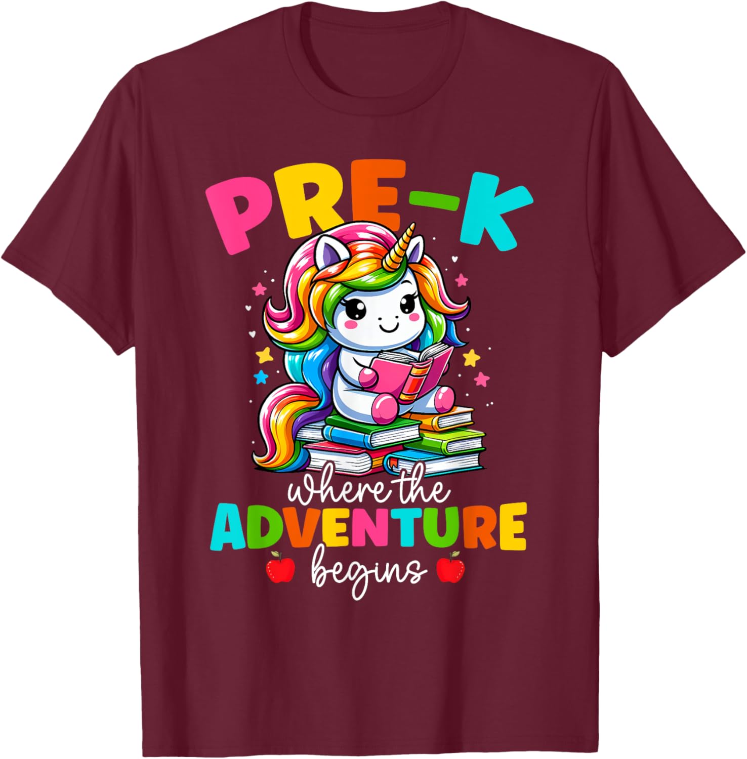 Pre-K Where The Adventure Begins Unicorn Back To School T-Shirt - T-Shirt | Maroon
