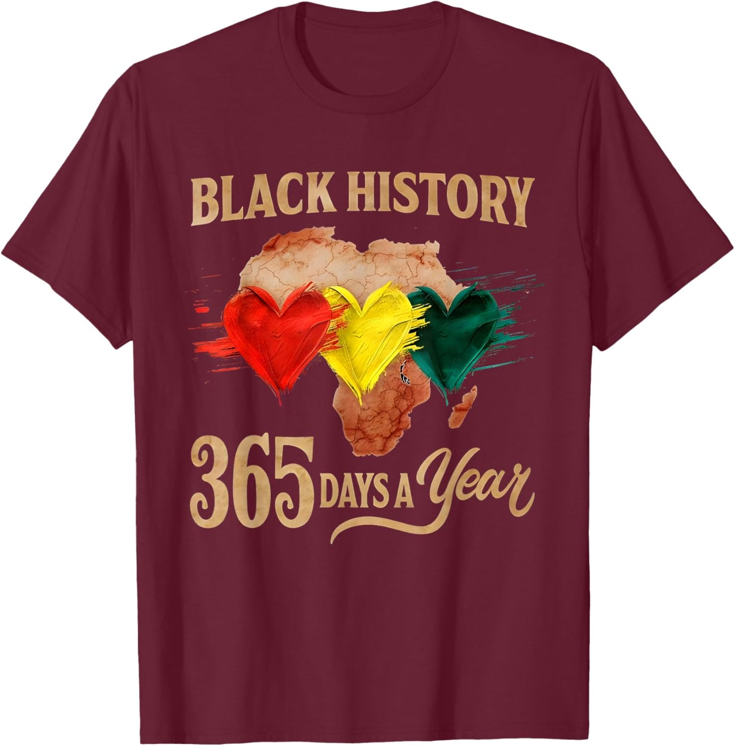 Black History Month 365 Days Map Afro African American Pride T-Shirt - T-Shirt | Maroon