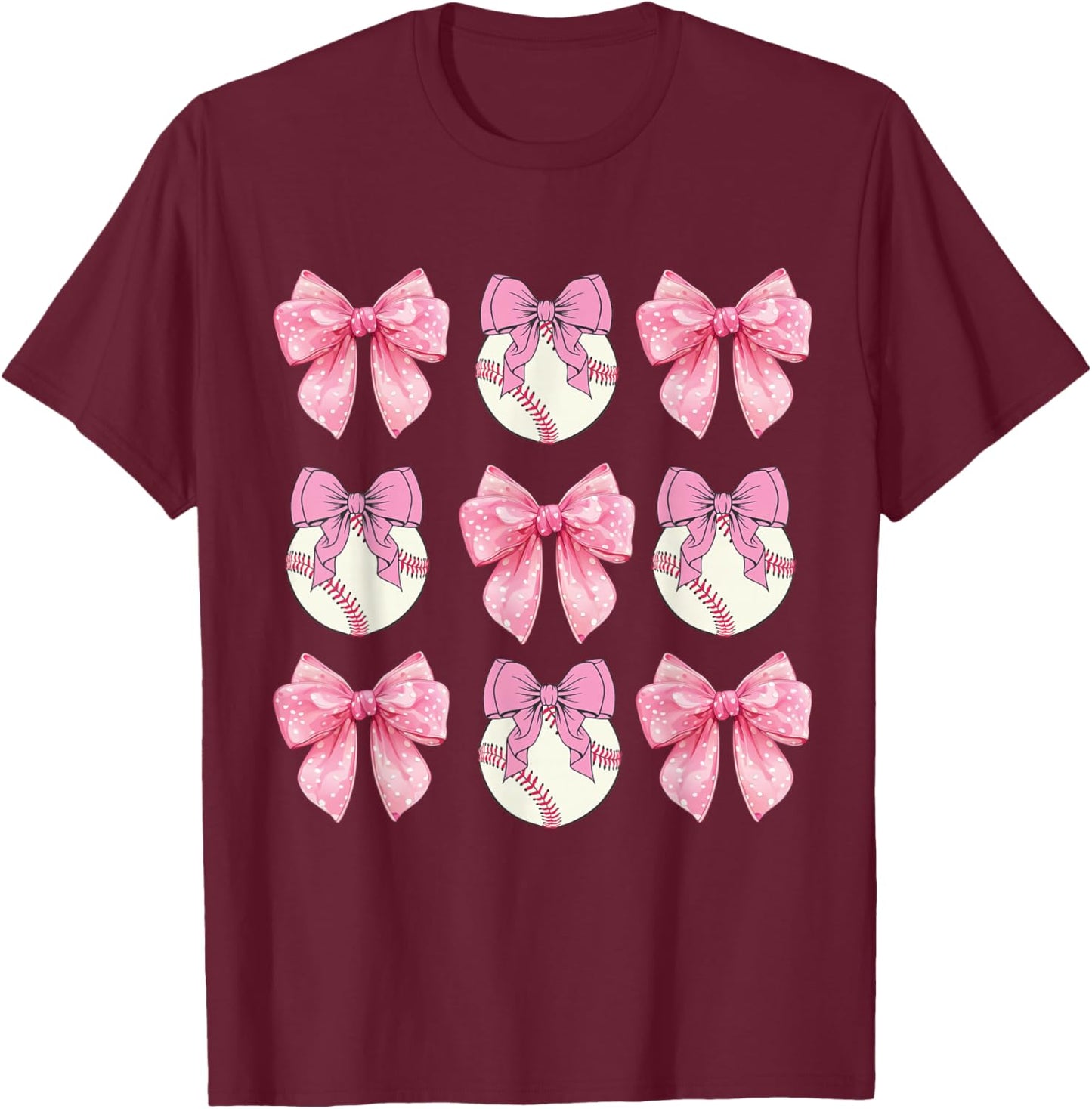 Baseball Coquette Bow Baseball Mom Mother's Day Mama T-Shirt - T-Shirt | Maroon