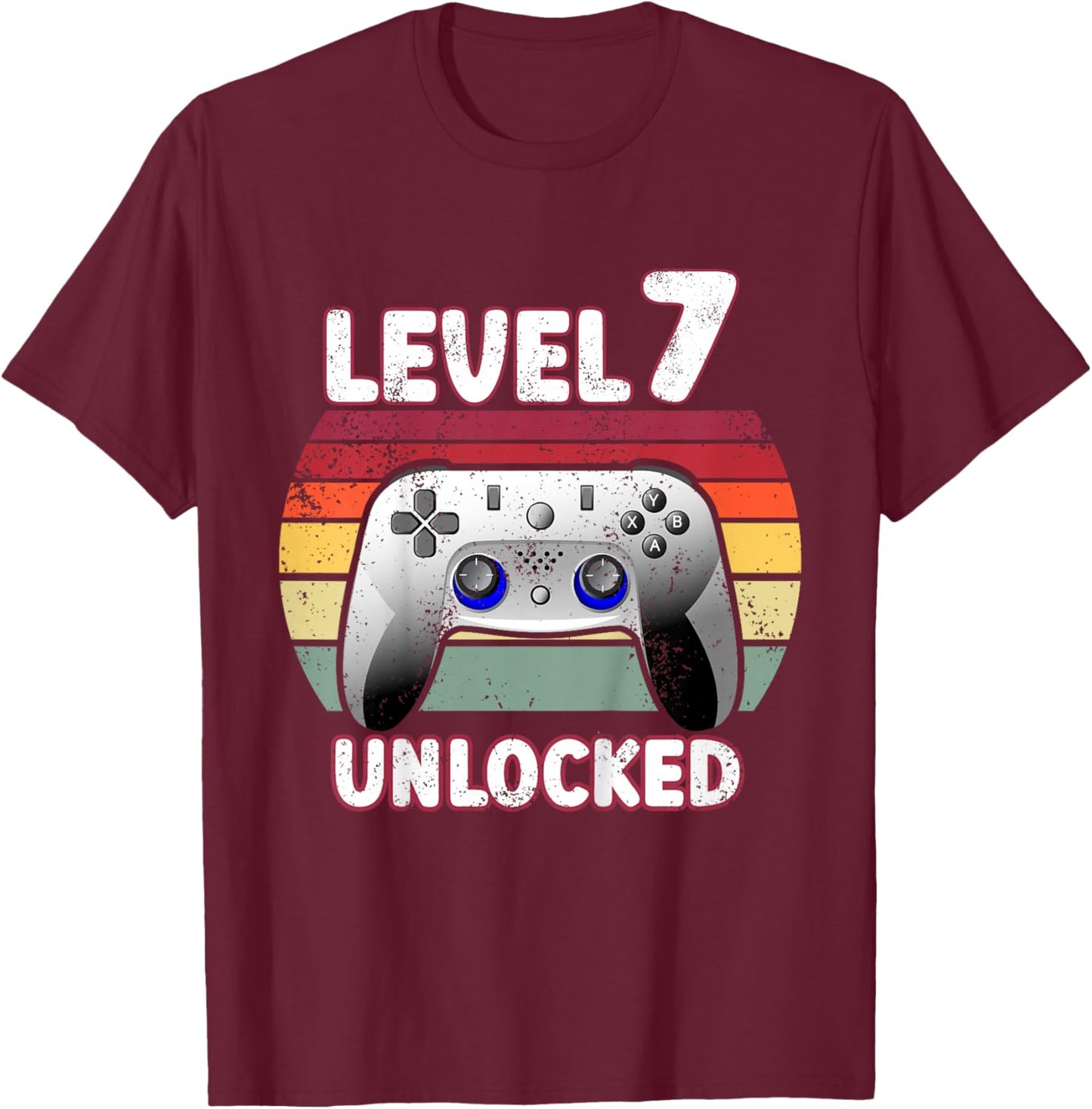 7th Birthday Boy Level 7 Unlocked 7 Year Old Birthday Gamer T-Shirt - T-Shirt | Maroon