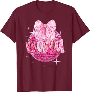 Retro Mama Valentine Disco Ball Coquette Pink Bow Mother Day T-Shirt - T-Shirt | Maroon