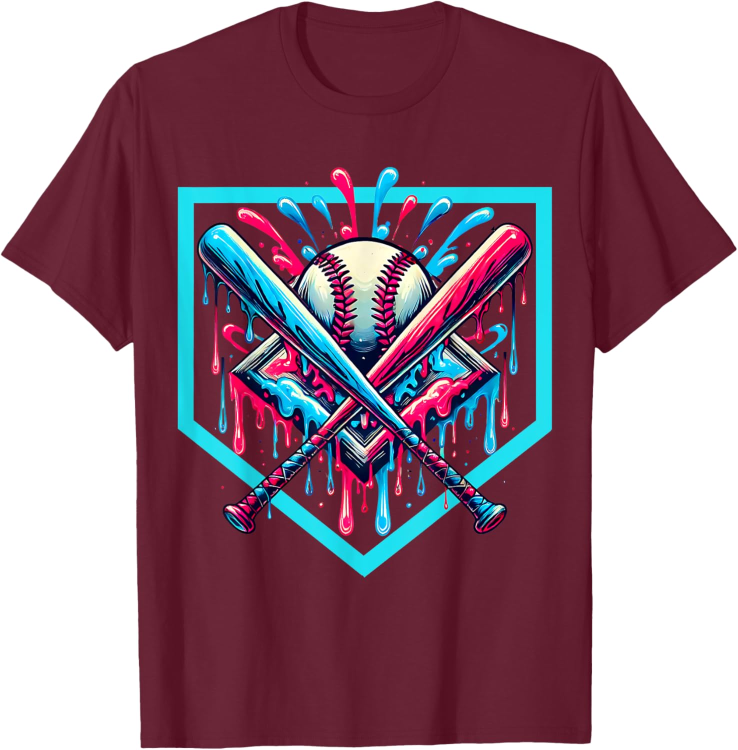 Cool Sport Softball & Baseball Home Plate Drip T-Shirt - T-Shirt | Maroon