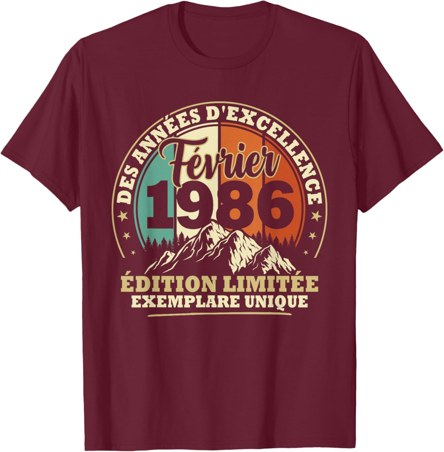 Vintage February 1986 Birthday Gift 40 Years Men T-Shirt - T-Shirt | Maroon