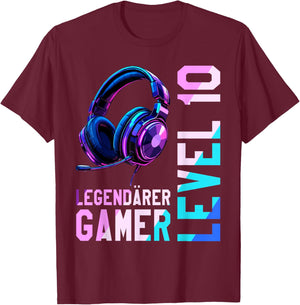10th Birthday Boy Girl Teenager Level 10 Years Gamer T-Shirt - T-Shirt | Maroon