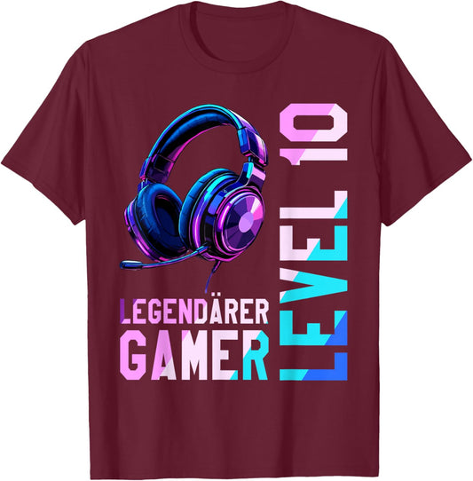 10th Birthday Boy Girl Teenager Level 10 Years Gamer T-Shirt - T-Shirt | Maroon