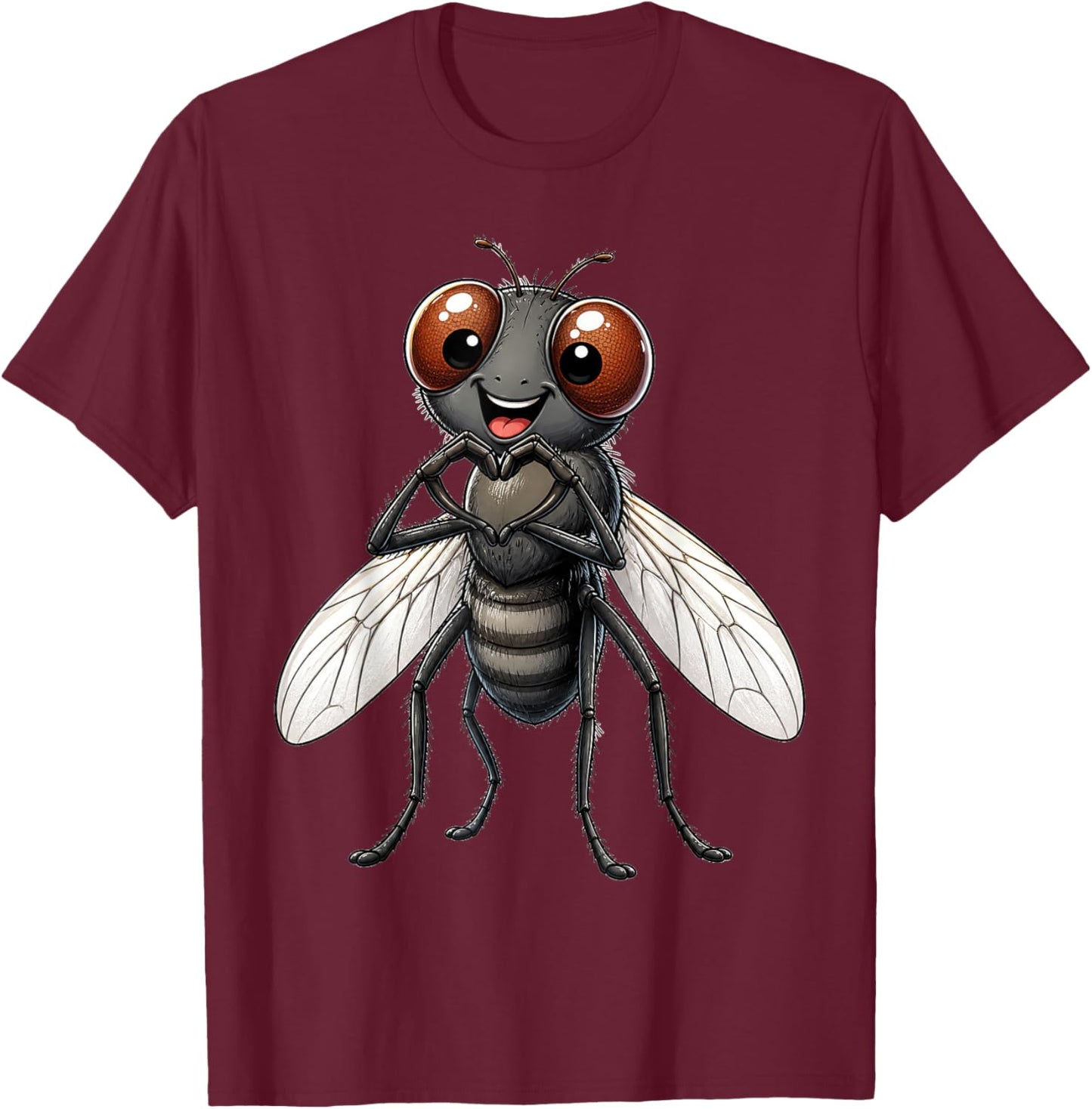 Fly with Heart | Cute Housefly Heart Symbol T-Shirt - T-Shirt | Maroon