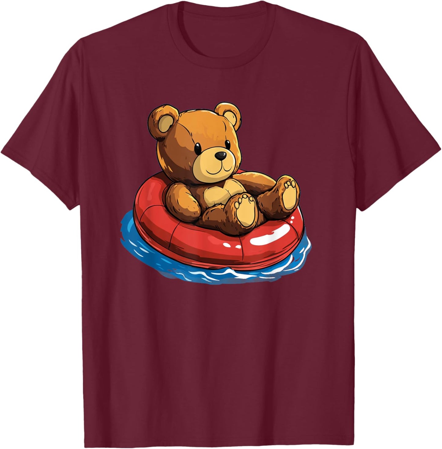 Beach Days Teddy Bear with a Swim Ring T-Shirt - T-Shirt | Maroon
