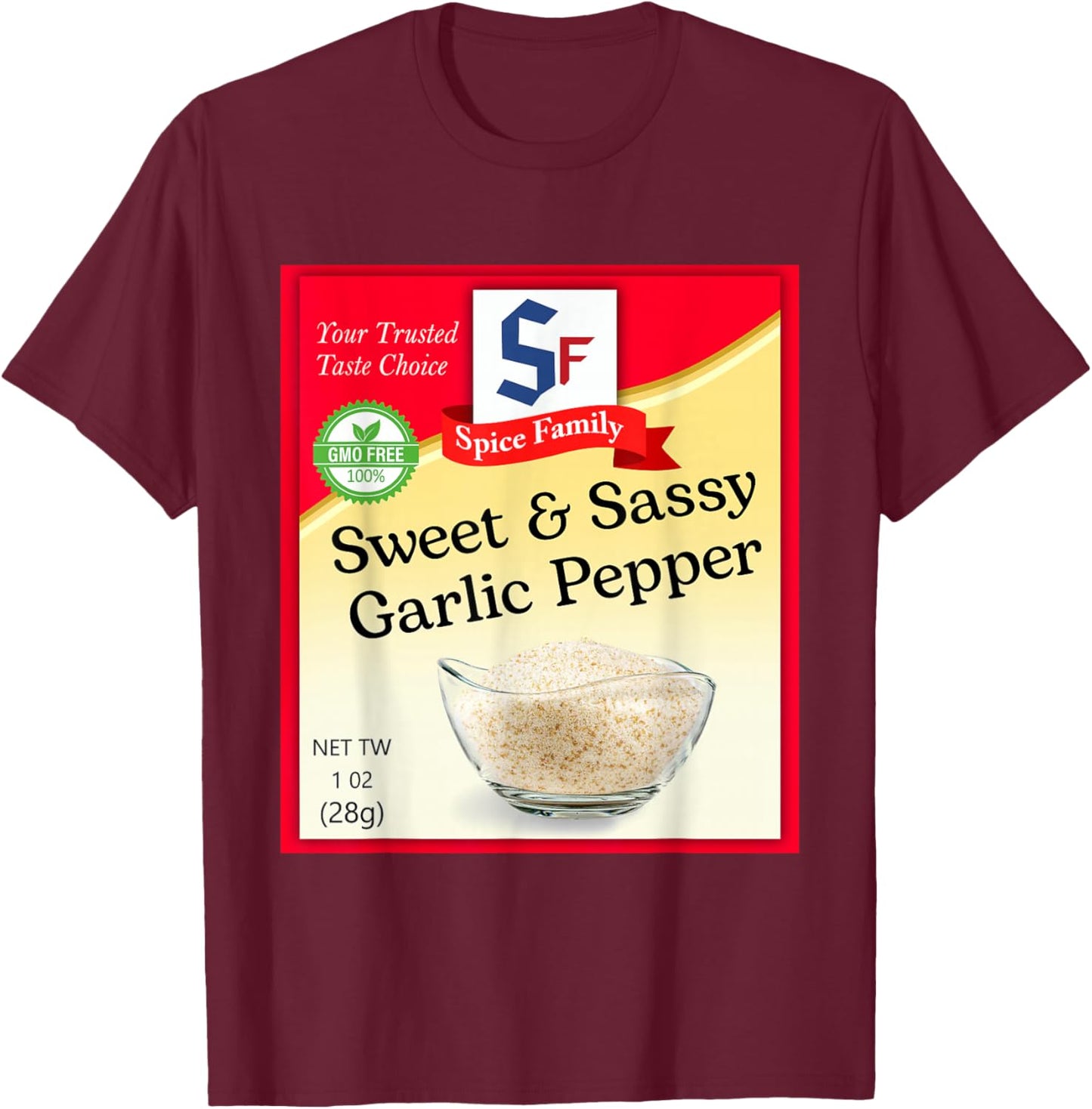 Sweet & Sassy Garlic Pepper Condiment Costume Holiday T-Shirt - T-Shirt | Maroon