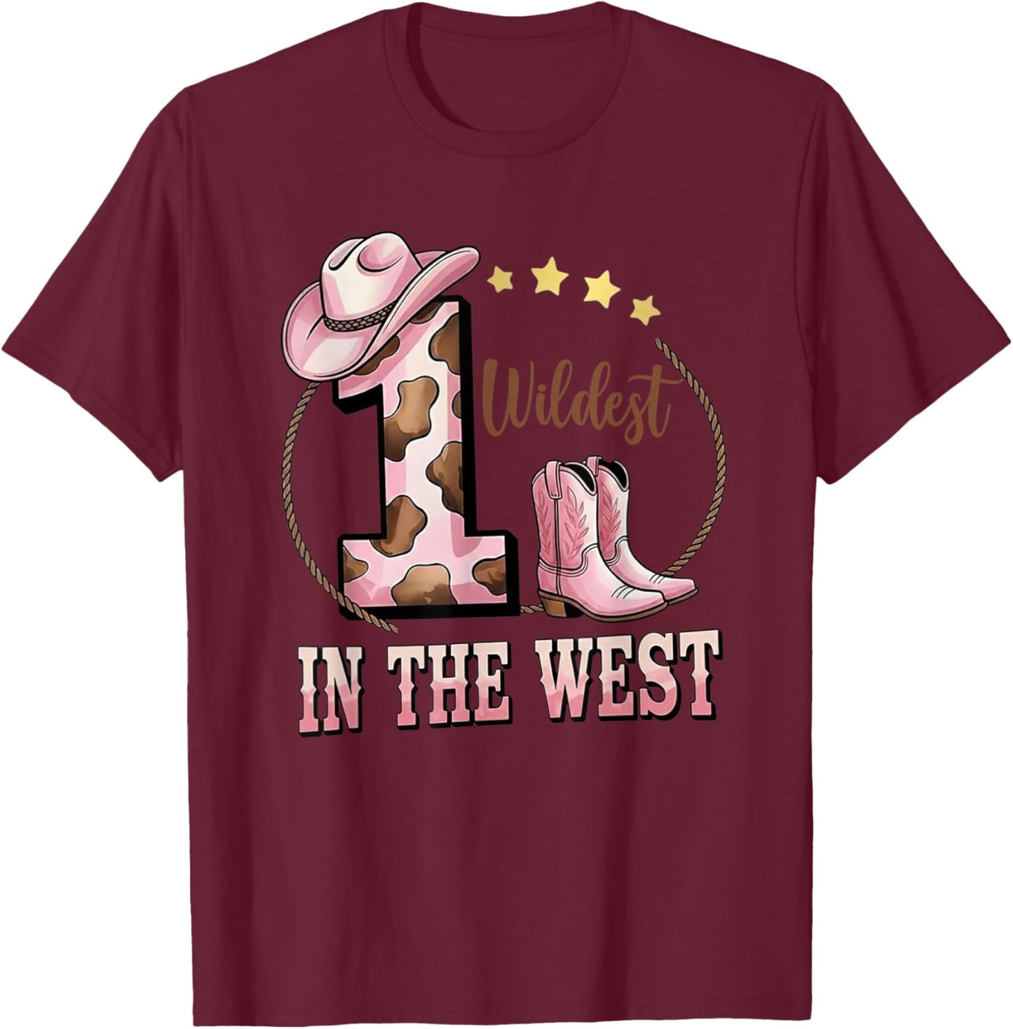 Wildest One in The West 1st Birthday Cowgirl Western Rodeo T-Shirt - T-Shirt | Maroon