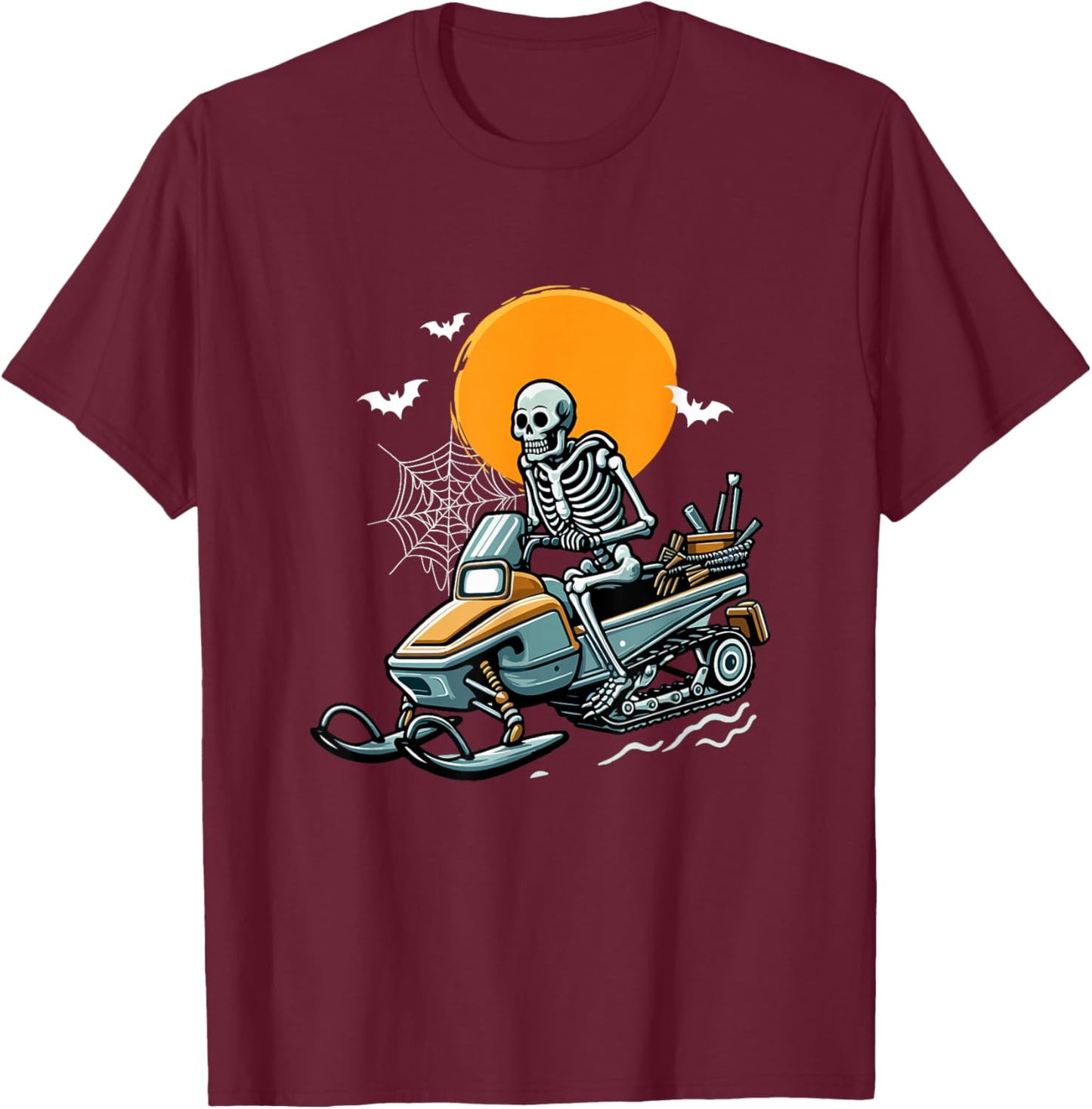 Skeleton Snowmobile Halloween Costume Sports Lover Family T-Shirt - T-Shirt | Maroon