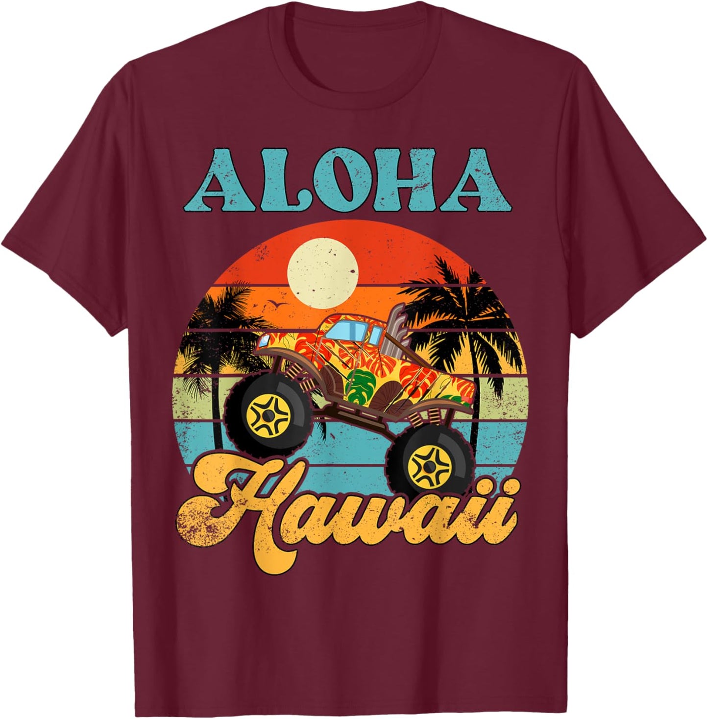 Hawaiian-Shirt Aloha Hawaii Monster Truck Youth Boy Toddler T-Shirt - T-Shirt | Maroon