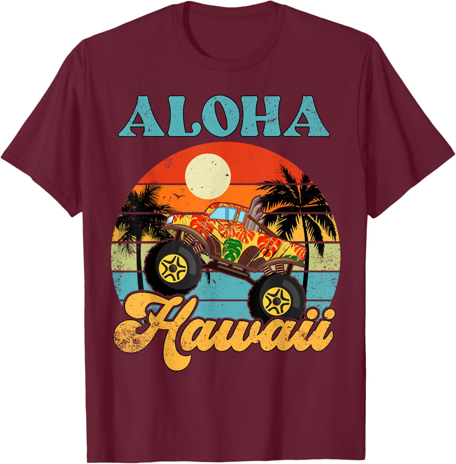 Hawaiian-Shirt Aloha Hawaii Monster Truck Youth Boy Toddler T-Shirt - T-Shirt | Maroon