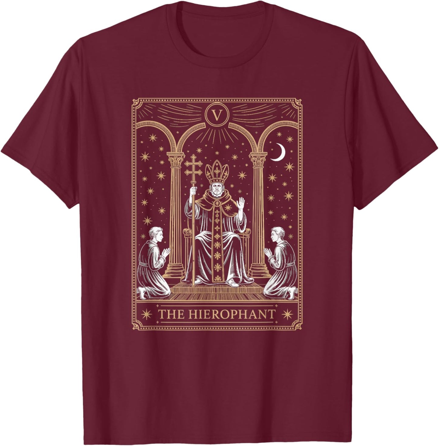 The Hierophant Tarot Card Spiritual Teacher Witchy Art T-Shirt - T-Shirt | Maroon