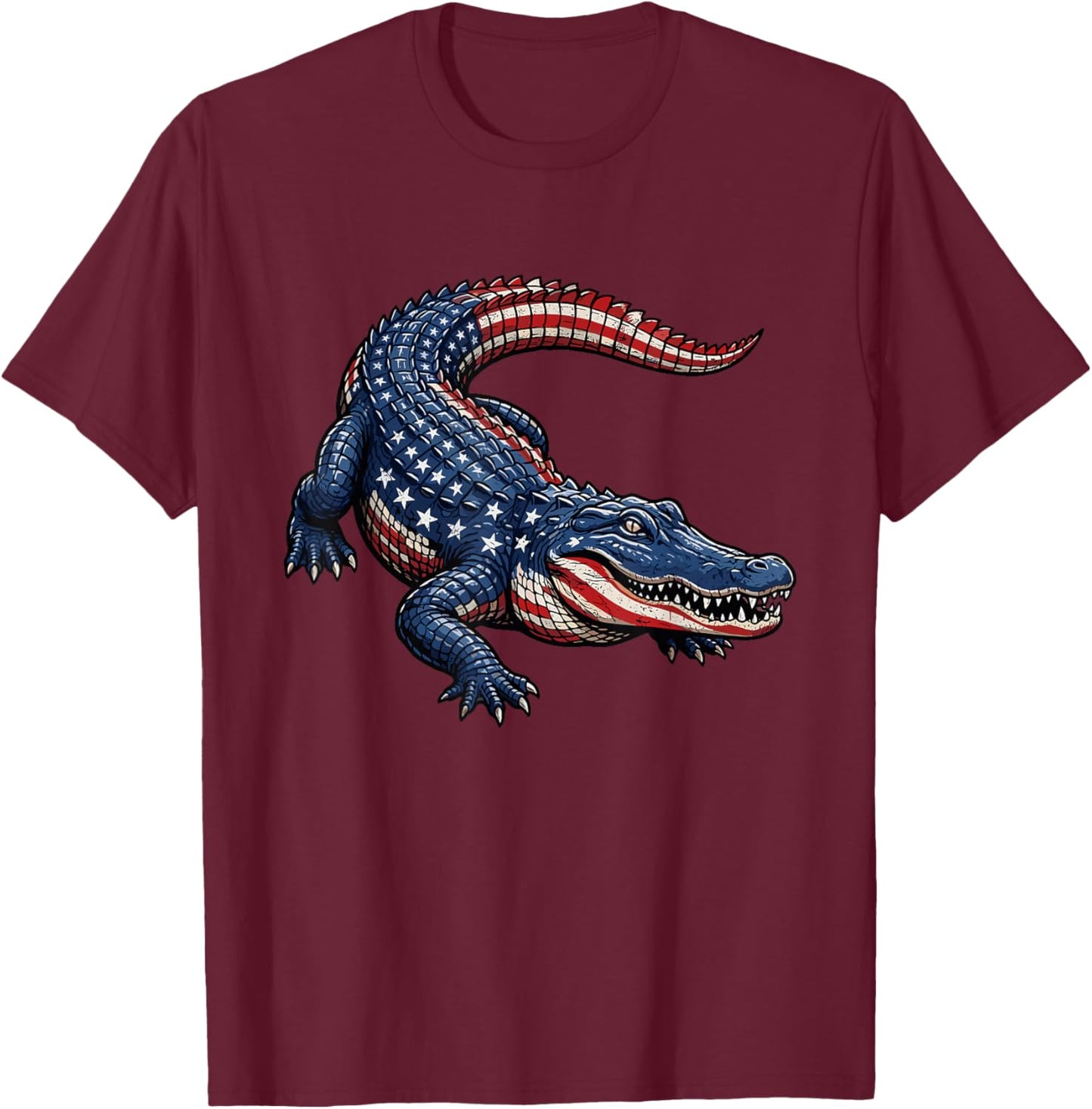 American Flag Alligator USA Patriotic T-Shirt - T-Shirt | Maroon