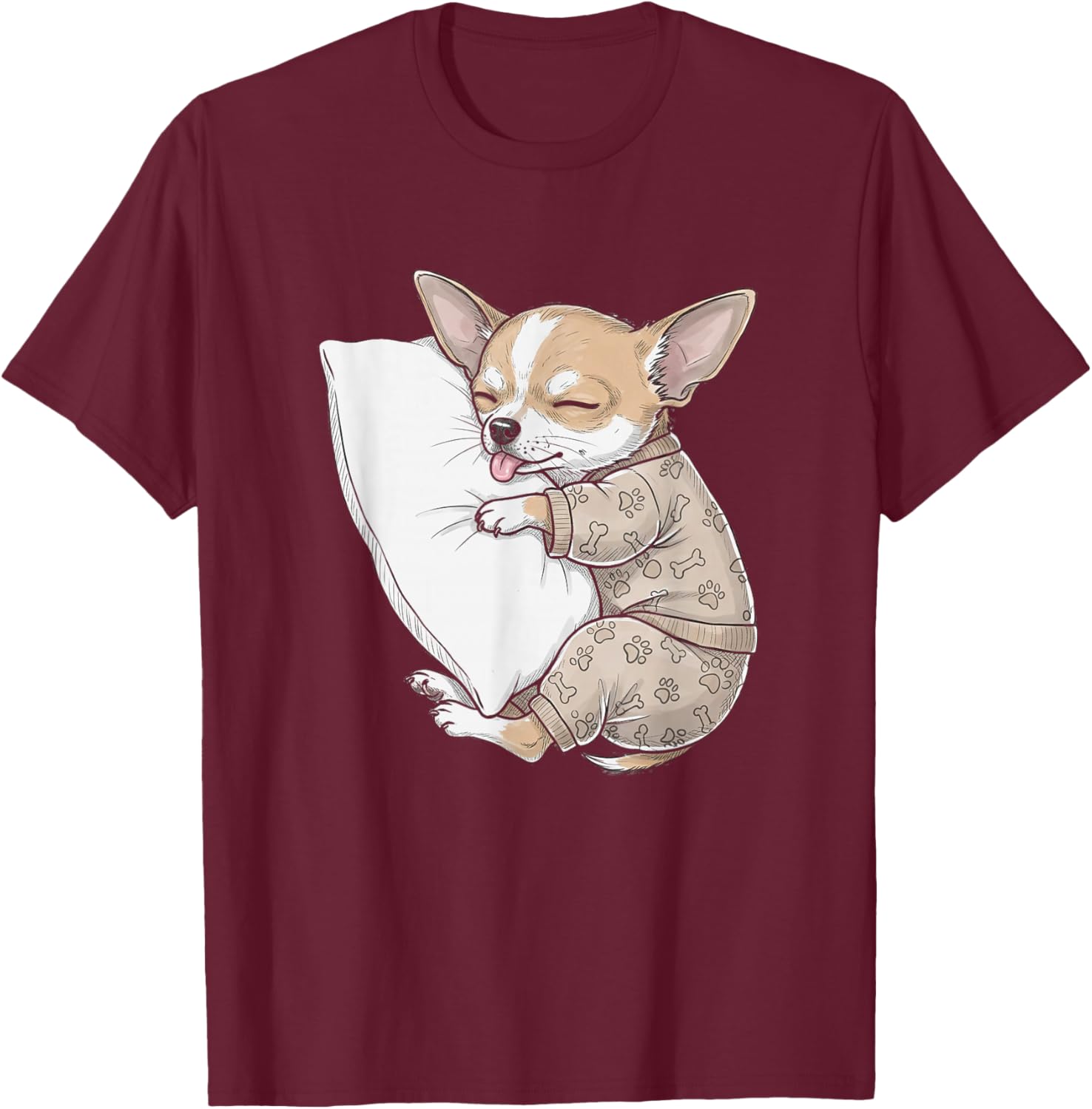 Funny Sleepy Chihuahua Pajama Men Women Kids T-Shirt - T-Shirt | Maroon