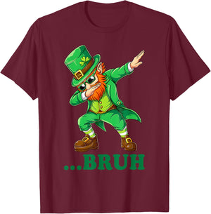 Bruh Dabbing Leprechaun Funny Kids Boys & Day T-Shirt - T-Shirt | Maroon