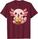 Kawaii Axolotl Drinking Bubble Tea Boba Tea Lovers Cute T-Shirt - T-Shirt | Maroon