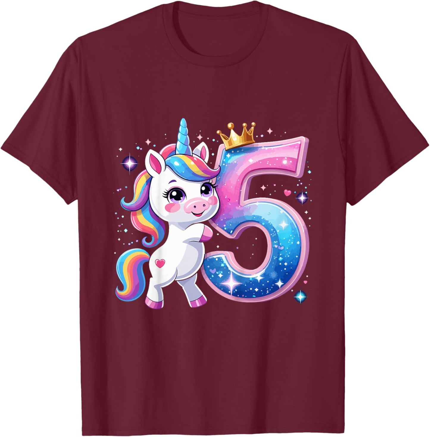 Birthday 5 Years Old 5th Birthday Girls Unicorn T-Shirt - T-Shirt | Maroon
