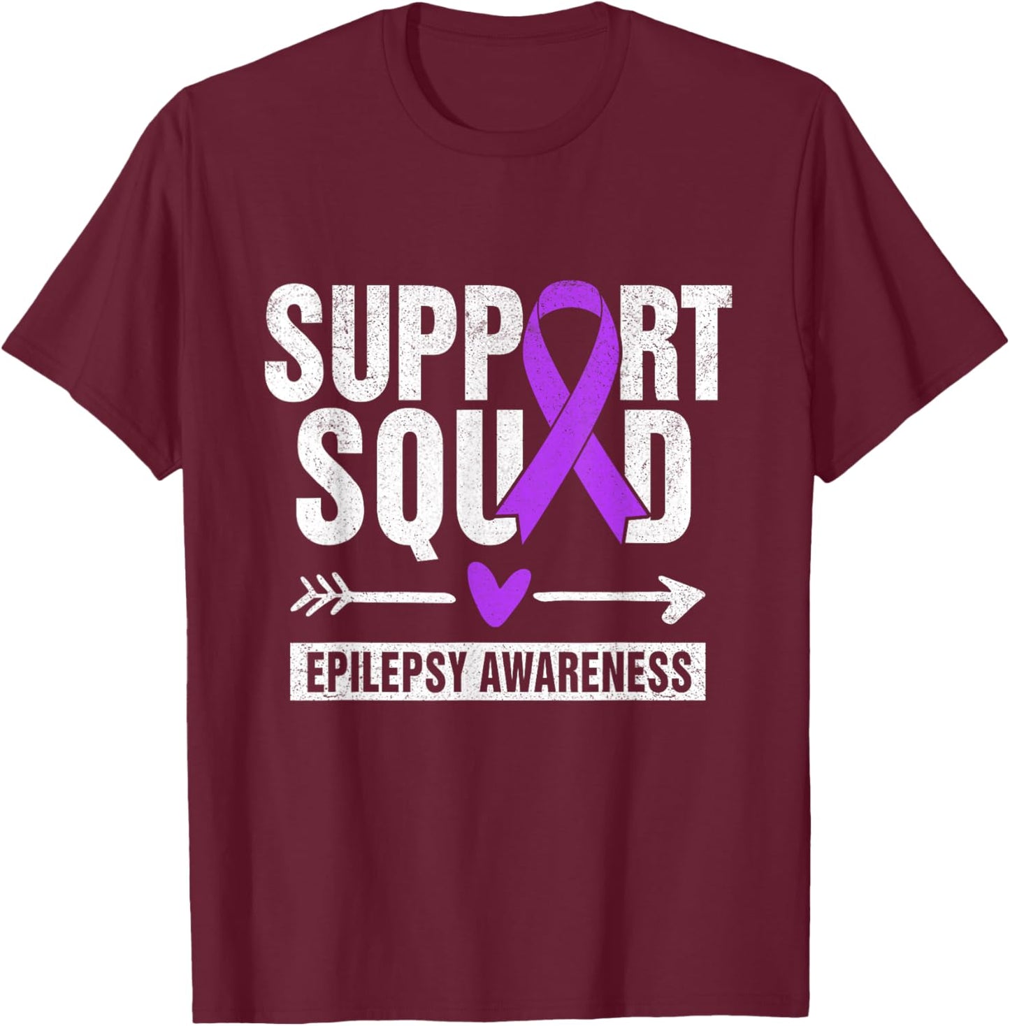 Support Squad Epilepsy Awareness I Wear Purple Ribbon T-Shirt - T-Shirt | Maroon
