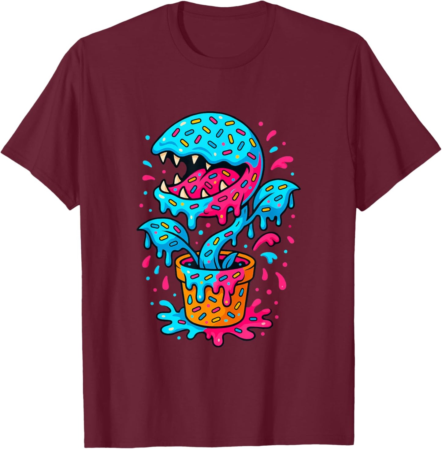 Carnivorous Plant Venus Fly Trap Design Blue Pink Drip T-Shirt - T-Shirt | Maroon