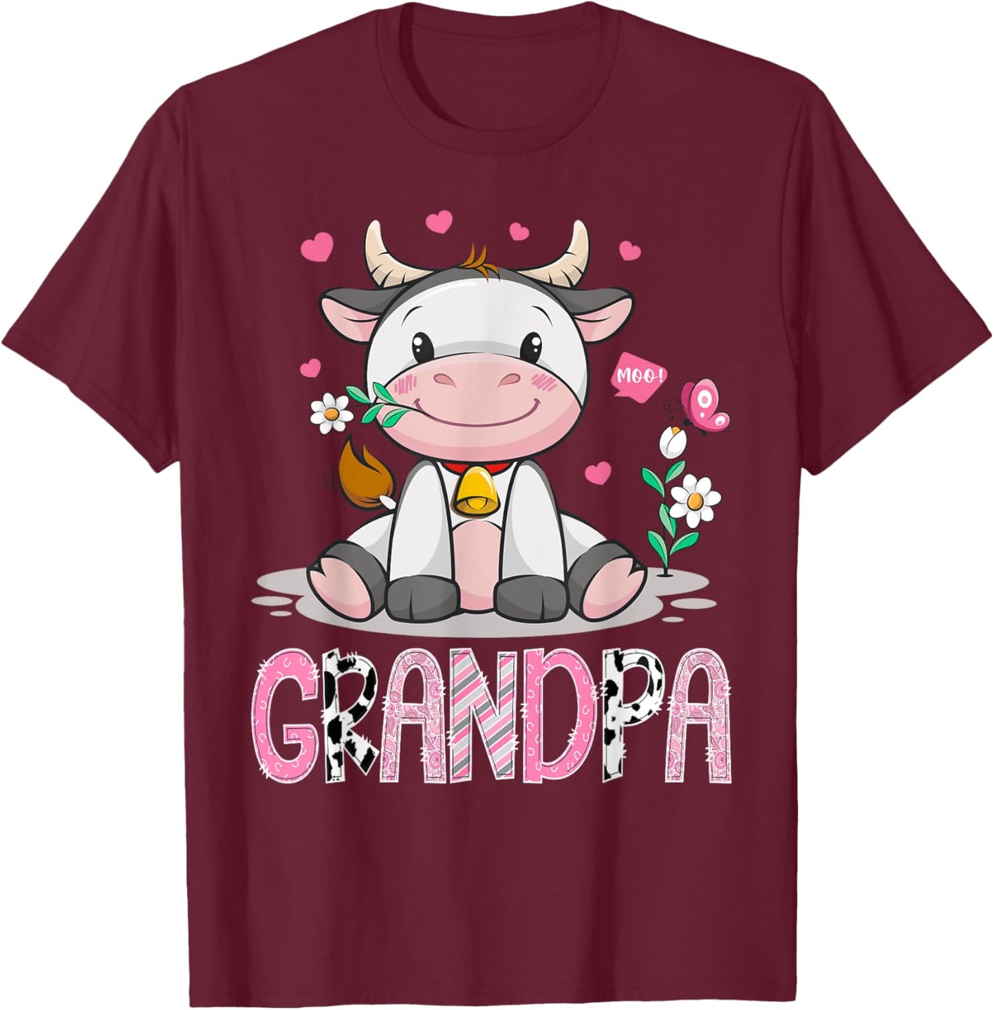 Grandpa Cute Cow Moo Farmer Birthday Family Matching T-Shirt - T-Shirt | Maroon