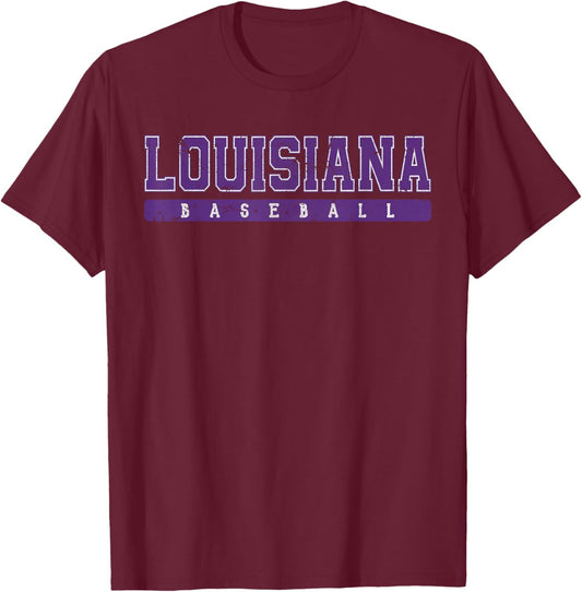 Louisiana Baseball Purple Vintage Text T-Shirt - T-Shirt | Maroon
