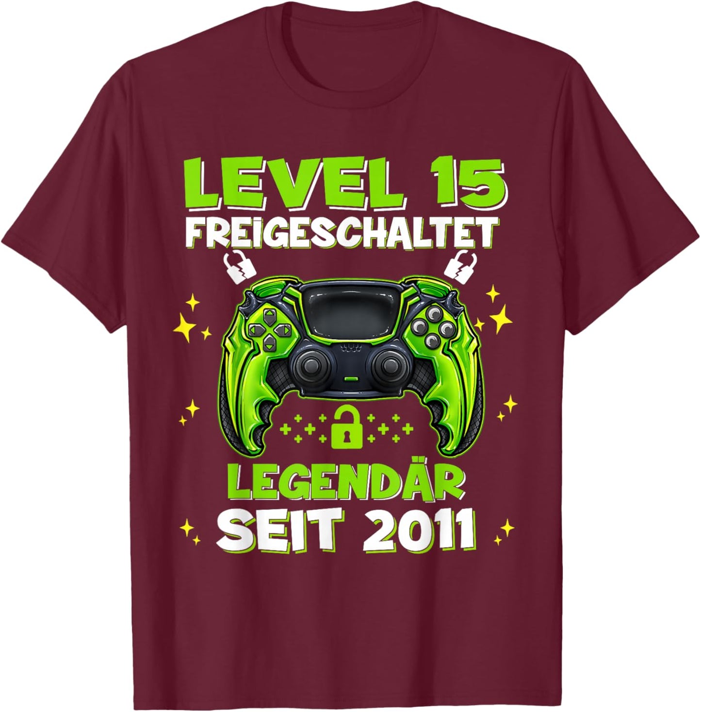 Level 15 Years Birthday Shirt Boy Gamer 2011 Birthday T-Shirt - T-Shirt | Maroon