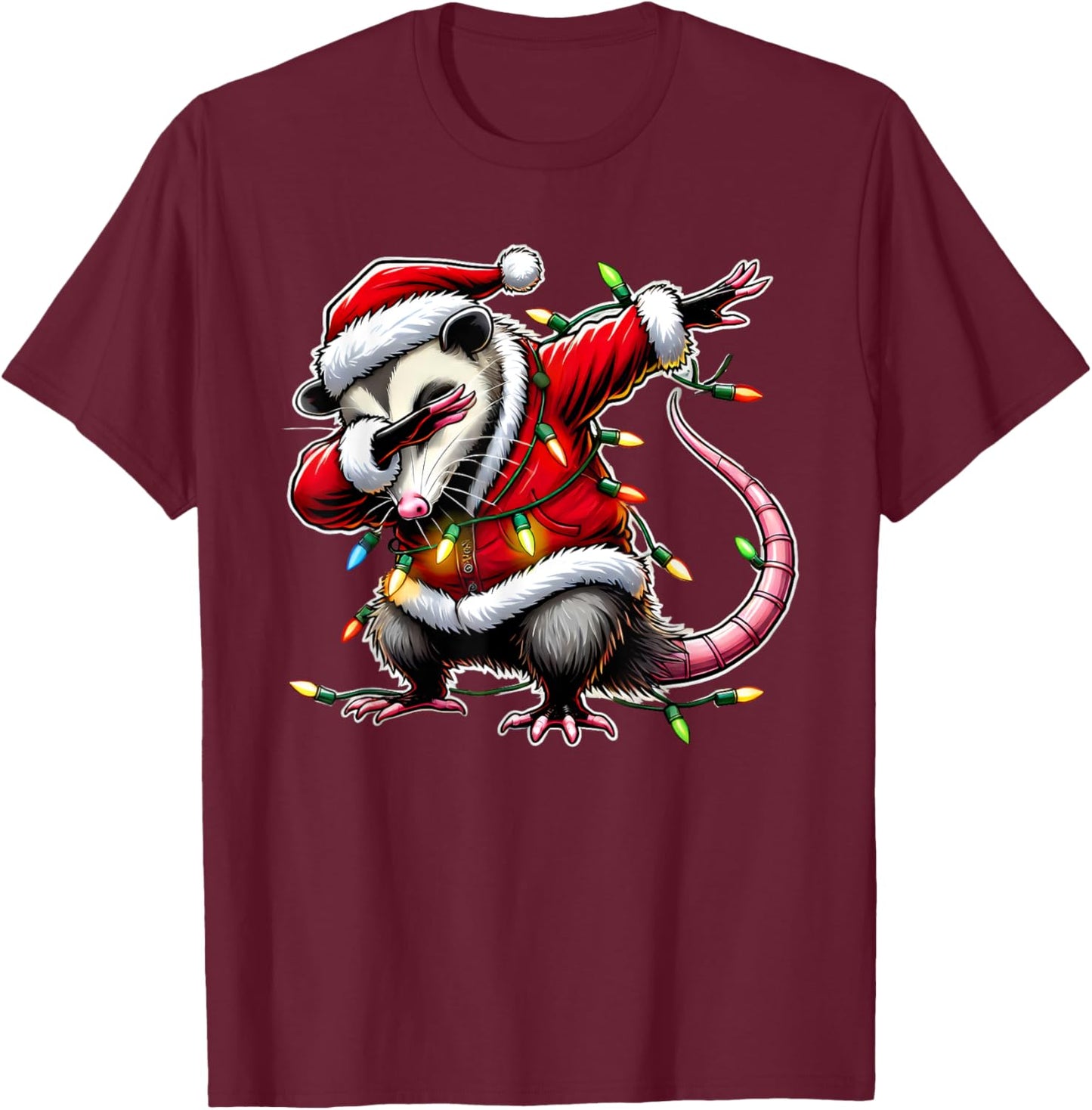 Christmas Santa Costume Dabbing Opossum Xmas Lights Kids Dab T-Shirt - T-Shirt | Maroon