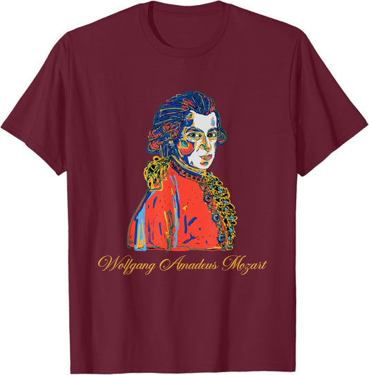 Wolfgang Amadeus Mozart Hand Drawn Portrait Vintage T-Shirt - T-Shirt | Maroon