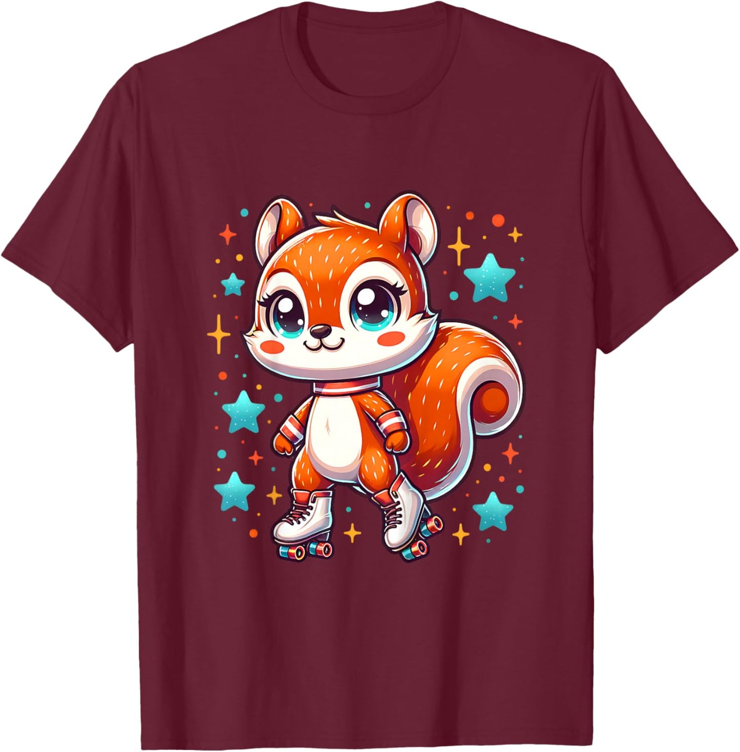 Squirrel Roller Skates Cute Girl Love Roller Skating Graphic T-Shirt - T-Shirt | Maroon