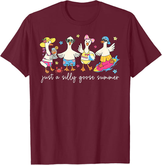 Just A Silly Goose Hello Summer Vacation Funny Women Girl T-Shirt - T-Shirt | Maroon