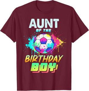 Aunt of The Birthday Boy Soccer Ball Colorful T-Shirt - T-Shirt | Maroon
