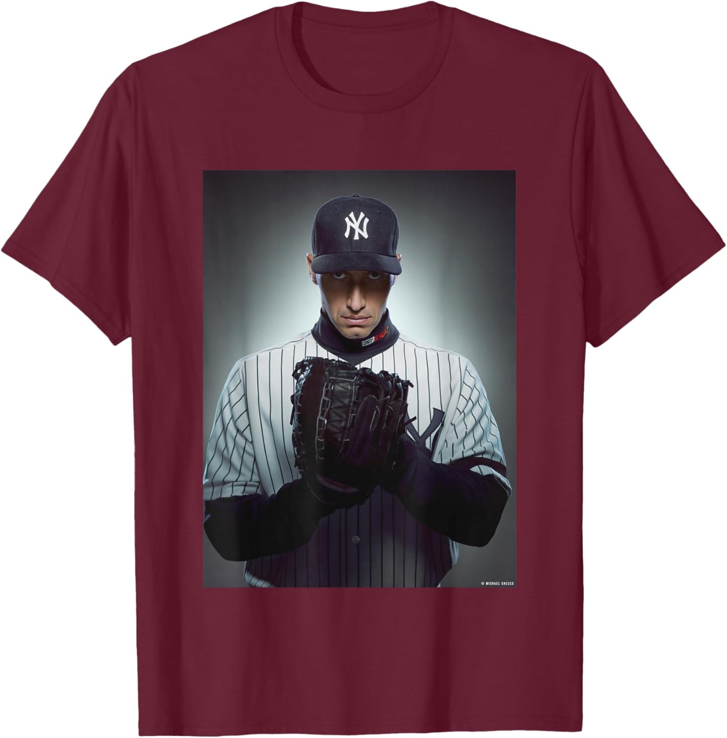 Andy Pettitte New York Yankees Catcher by Michael Grecco T-Shirt - T-Shirt | Maroon