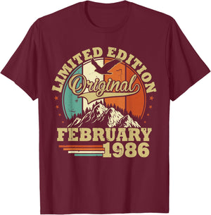 Birthday 40 Years Vintage February 1986 Men and Women T-Shirt - T-Shirt | Maroon