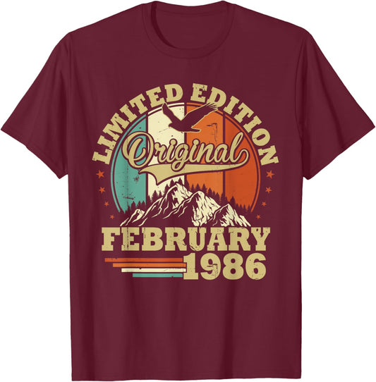 Birthday 40 Years Vintage February 1986 Men and Women T-Shirt - T-Shirt | Maroon