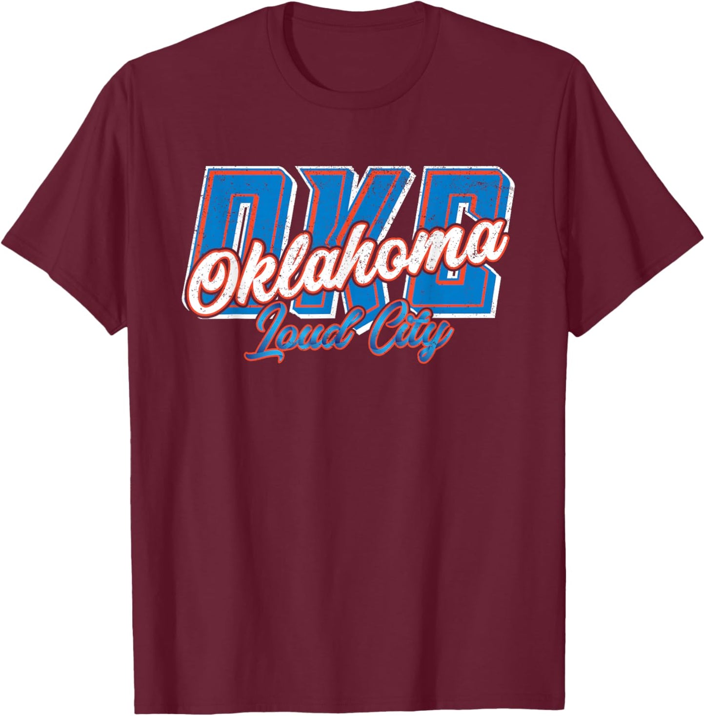 Vintage OKC Distressed Oklahoma Loud City Retro T-Shirt - T-Shirt | Maroon