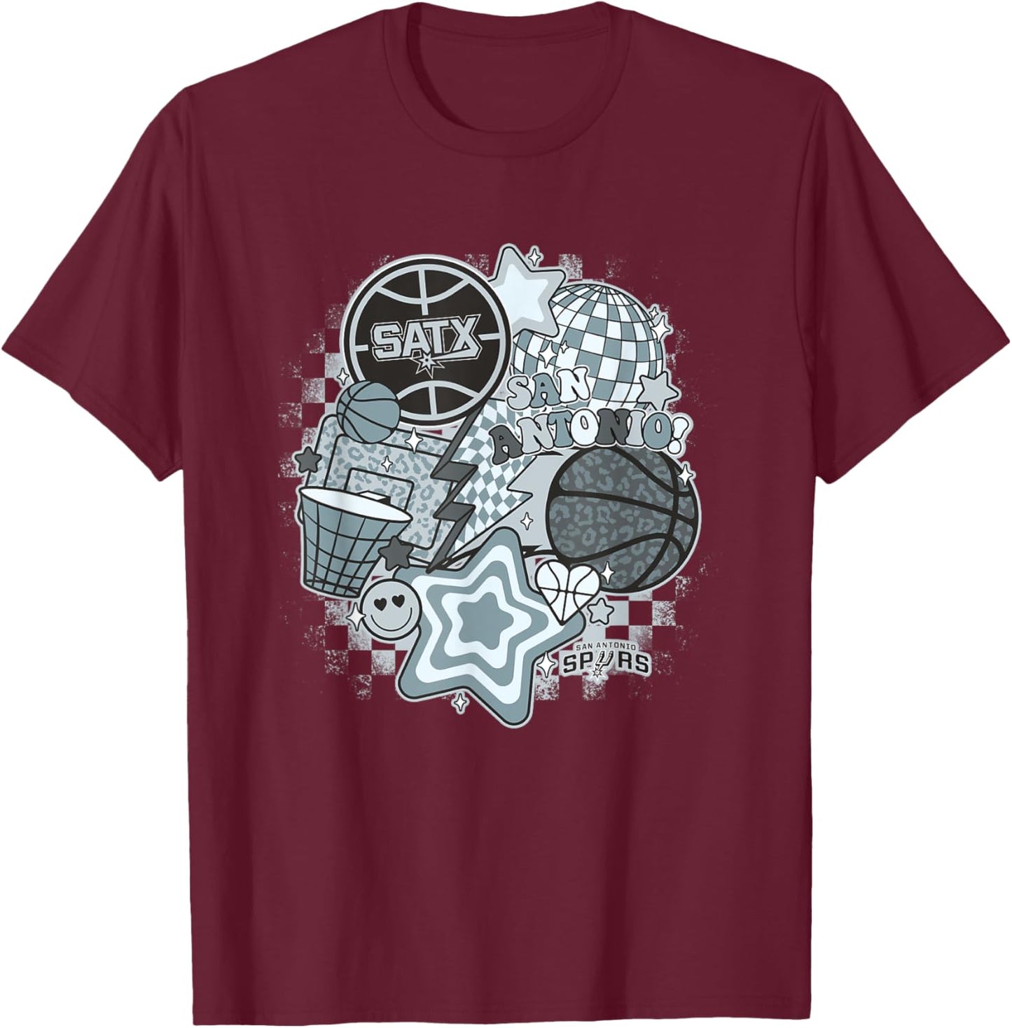 NBA San Antonio Spurs Psychedelic Basketball Collage T-Shirt - T-Shirt | Maroon
