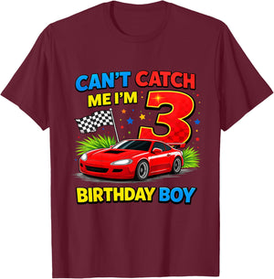 Race Car Racing 3rd Birthday Can't Catch Me I'm 3 Boy T-Shirt - T-Shirt | Maroon