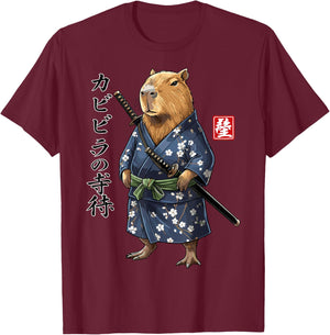 Capybara Samurai Japanese Animal T-Shirt - T-Shirt | Maroon