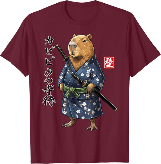 Capybara Samurai Japanese Animal T-Shirt - T-Shirt | Maroon