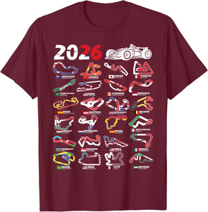 2026 Calendar Circuits Racing Fan T-Shirt - T-Shirt | Maroon