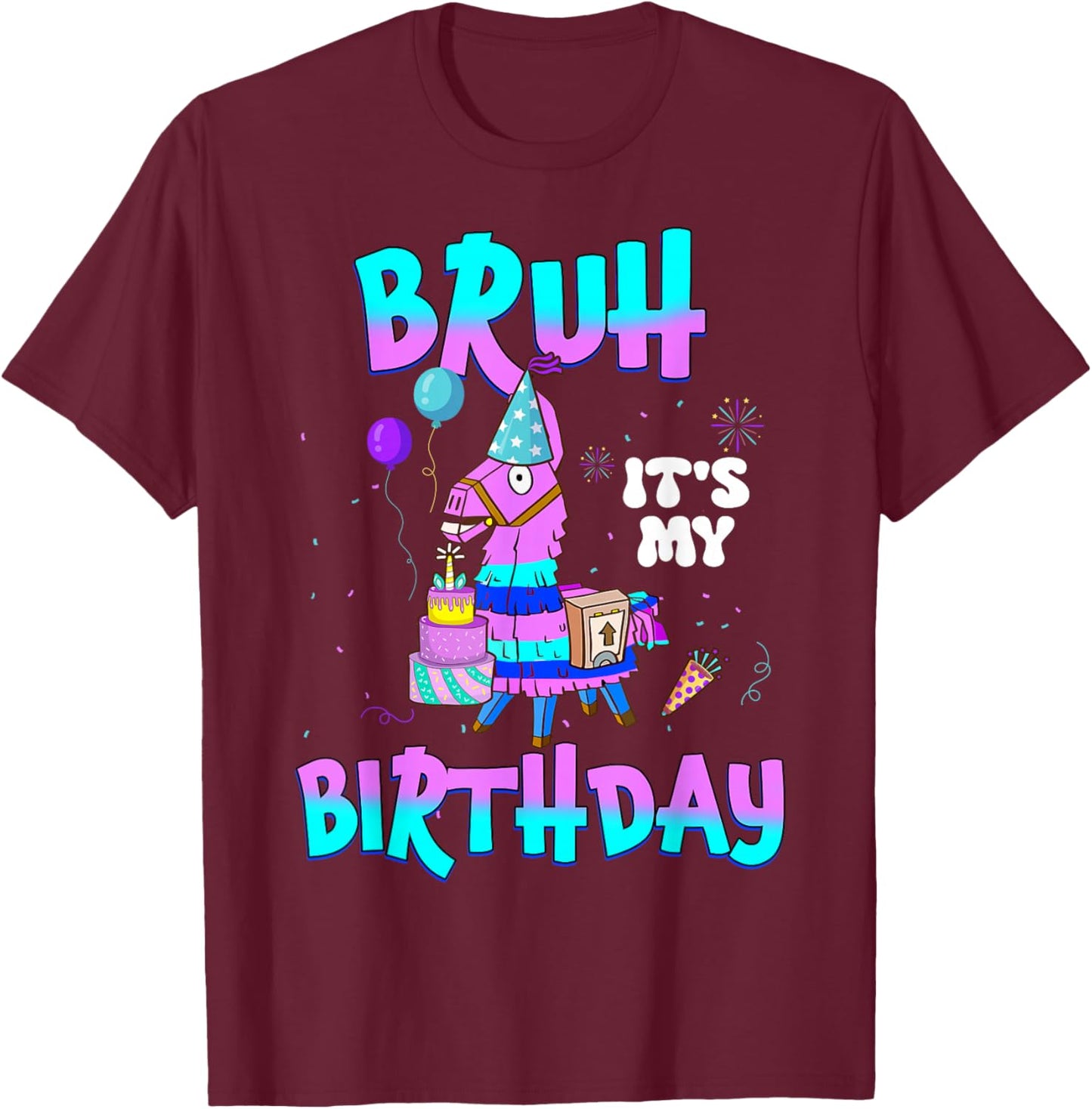 Bruh Its My Birthday Llama Matching Outfit Boy Girl Kid Bday T-Shirt - T-Shirt | Maroon