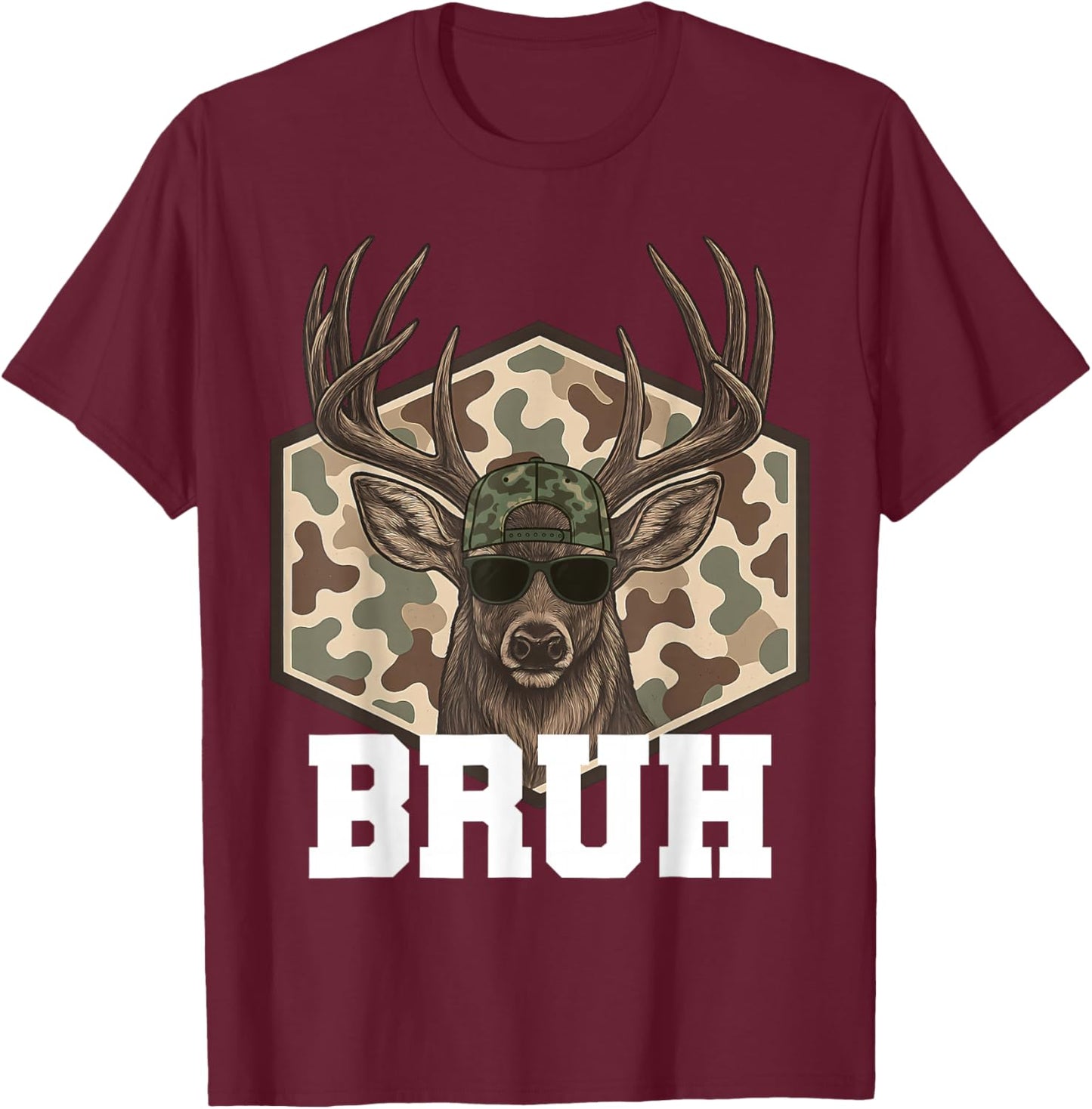 Bruh Deer Funny Deer Hunting Camo Hat Youth Teens Kids Slang T-Shirt - T-Shirt | Maroon